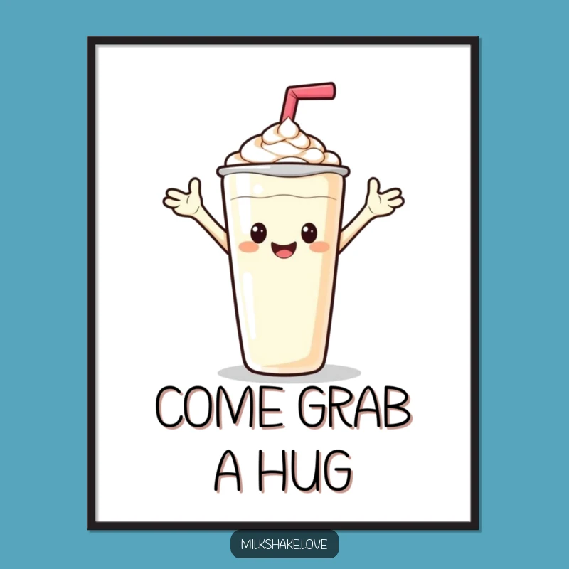 Funny Friendly Milkshake Poster - Waving Hello Wall Art