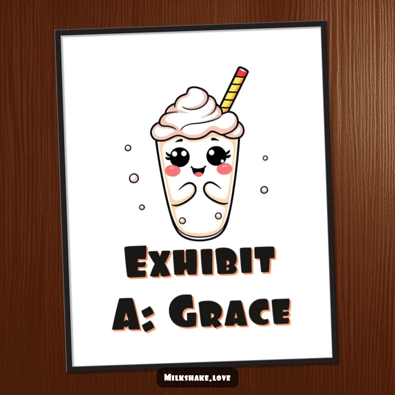 Funny milkshake poster of a bubbly drink in an exaggerated, comical bow, perfect for humorous wall art.