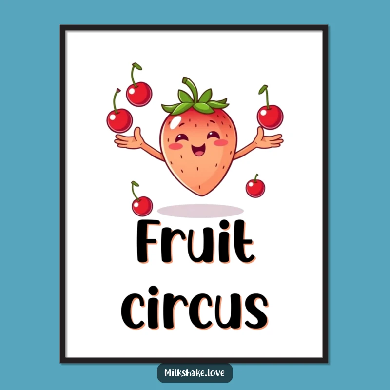 Funny Juggling Strawberry Poster: Joyful Fruit Toss Art