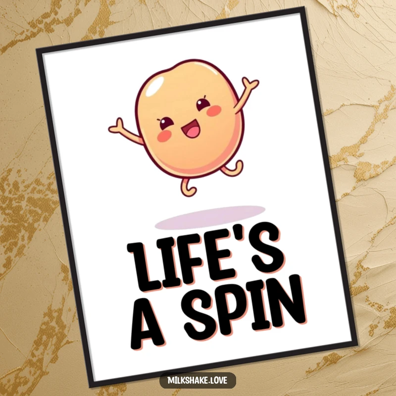 Funny poster illustration of a wobbly jelly bean with tiny legs doing a delightful cartwheel, adding cheerful energy to any room.