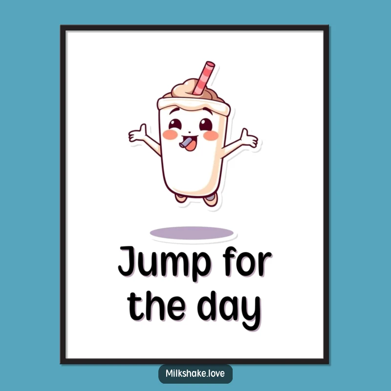 Funny Jumping Milkshake Poster: Character with Straw - Energetic Wall Art Gift!