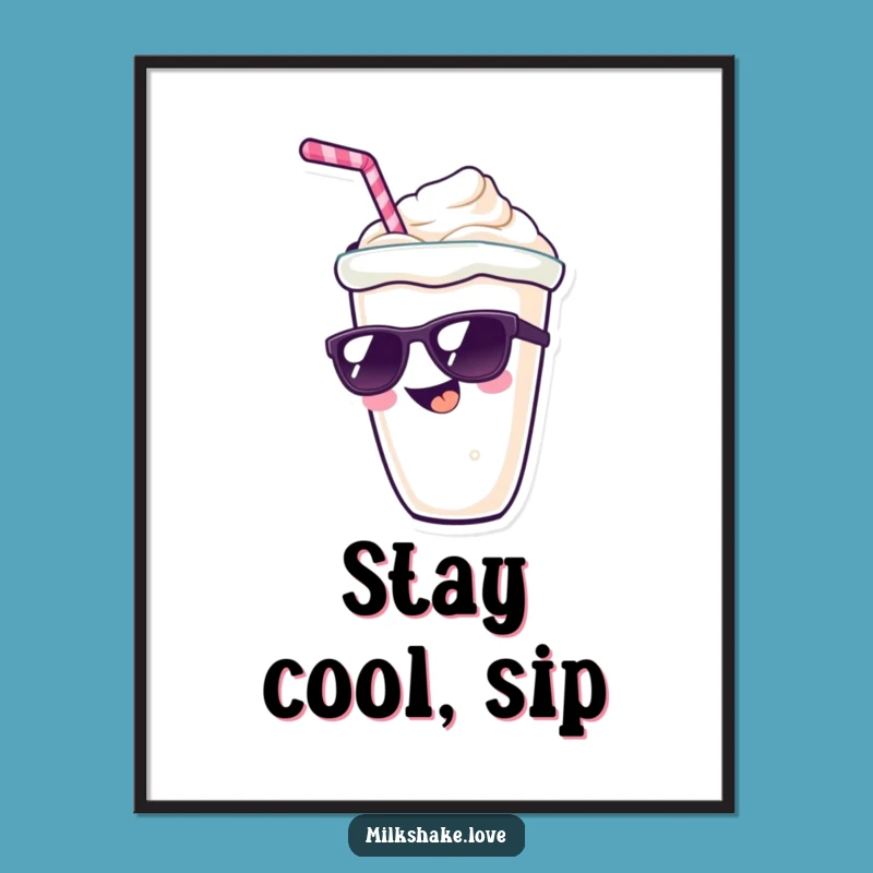 Funny Kawaii Milkshake Poster: Cool Character with Sunglasses - Awesome Wall Art Gift!
