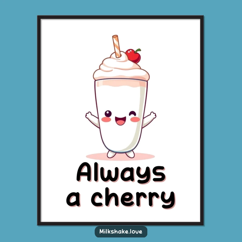 Funny Kawaii Milkshake Poster: Sweet Cherry Charm for Wall Art Decor