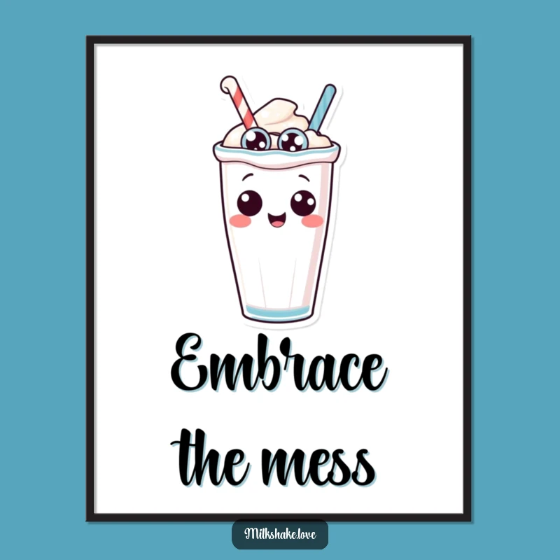 Funny Tipping Milkshake Poster: Anthropomorphic Character with Silly Eyes - Wall Art Gift!