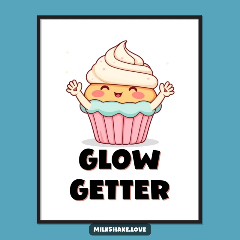 Funny Cupcake Poster: Blushing Sparkle Waves for Sweet Spaces