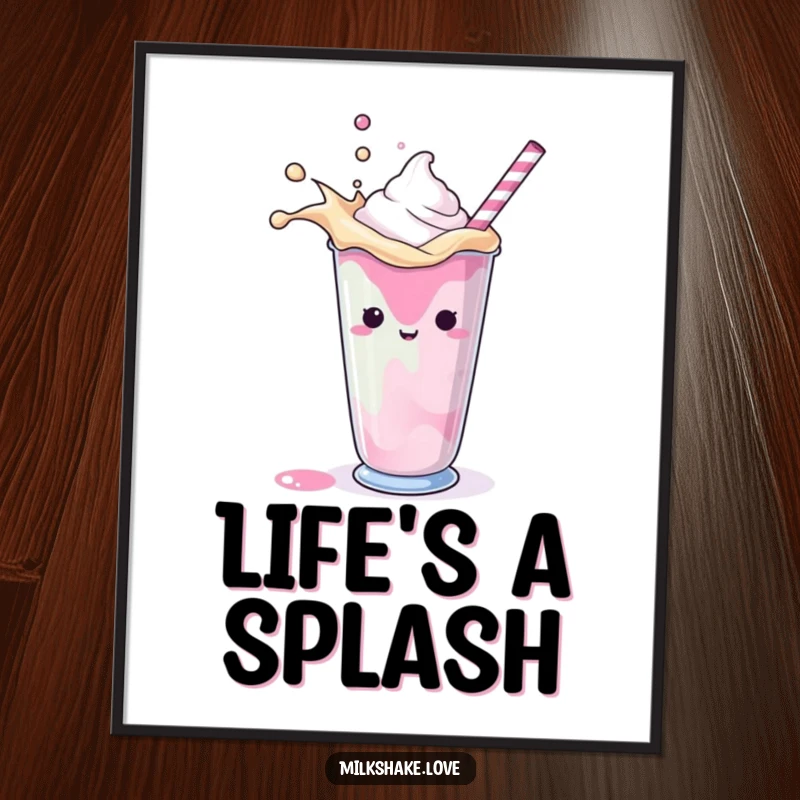 Funny Poster depicting a colorful milkshake mid-splash, radiating playful energy and a sense of joyous exuberance.