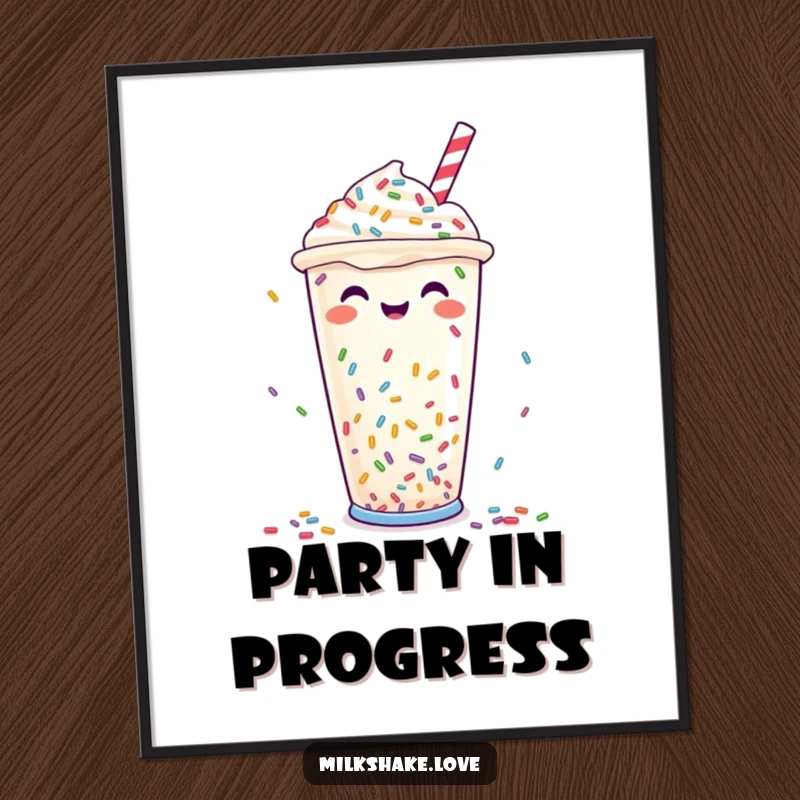 Funny Poster: A cheerful milkshake cup design with a delightful rain of colorful sprinkles, creating a festive and happy atmosphere.