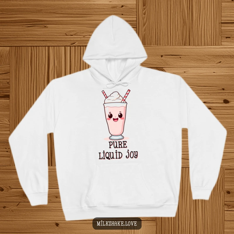 Funny Kawaii Milkshake Hoodie: A kawaii milkshake with a big smile sipping, offering cozy comfort and cheerful humor.