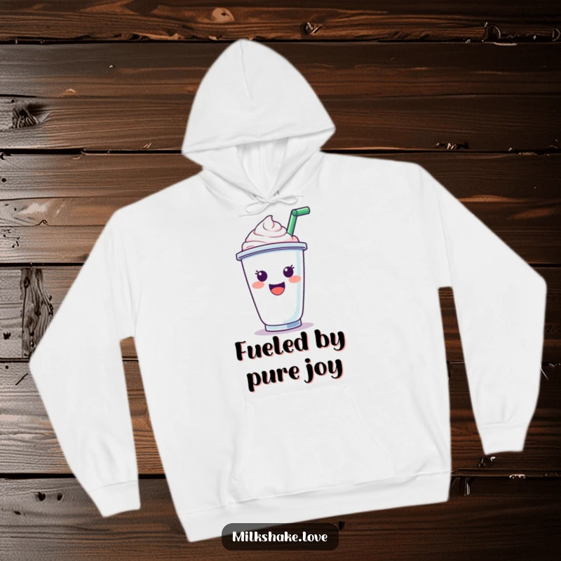 Funny Hoodie: A vibrant milkshake cup character enthusiastically cheering, perfect for adding a dose of fun to chilly days.