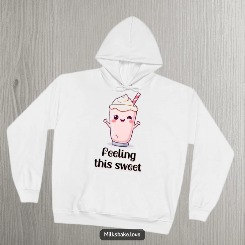 Funny Kawaii milkshake character smiling from a glass, soft interior, ideal for lounging or everyday wear.