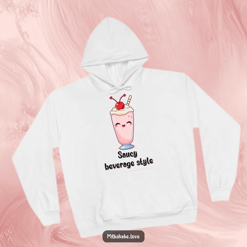 Funny Kawaii milkshake hoodie, showing a cute beverage winking naughtily, perfect for comfortable and fun occasions.