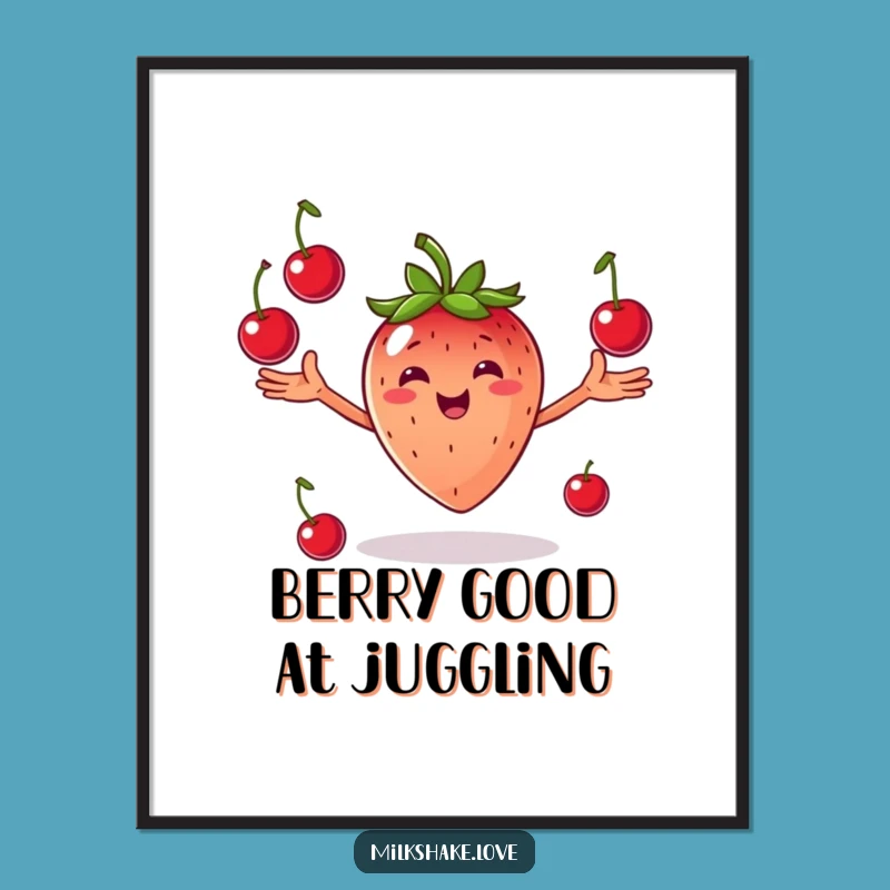 Free Printable Juggling Strawberry Wall Art - Funny Downloadable Decor
