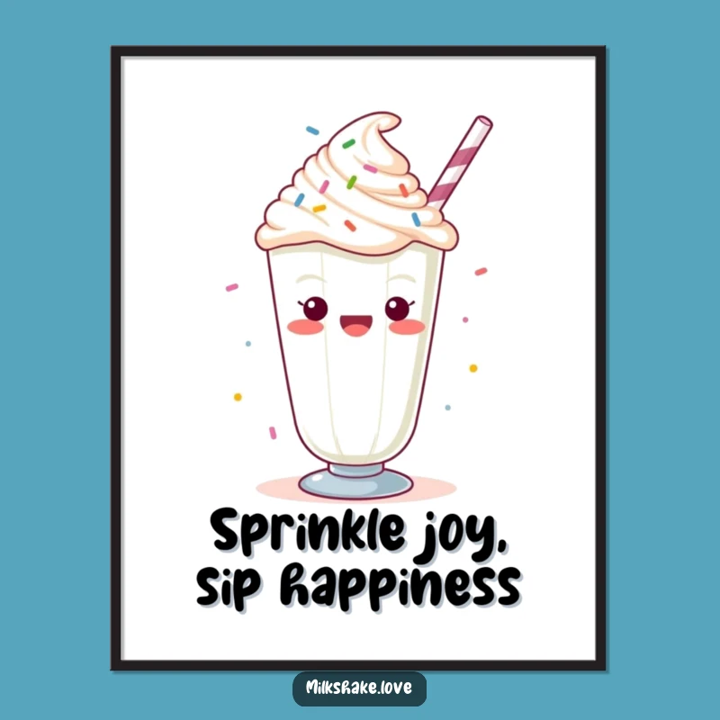Free Printable Wall Art: Funny Kawaii Milkshake Cheering, Sprinkled Decor