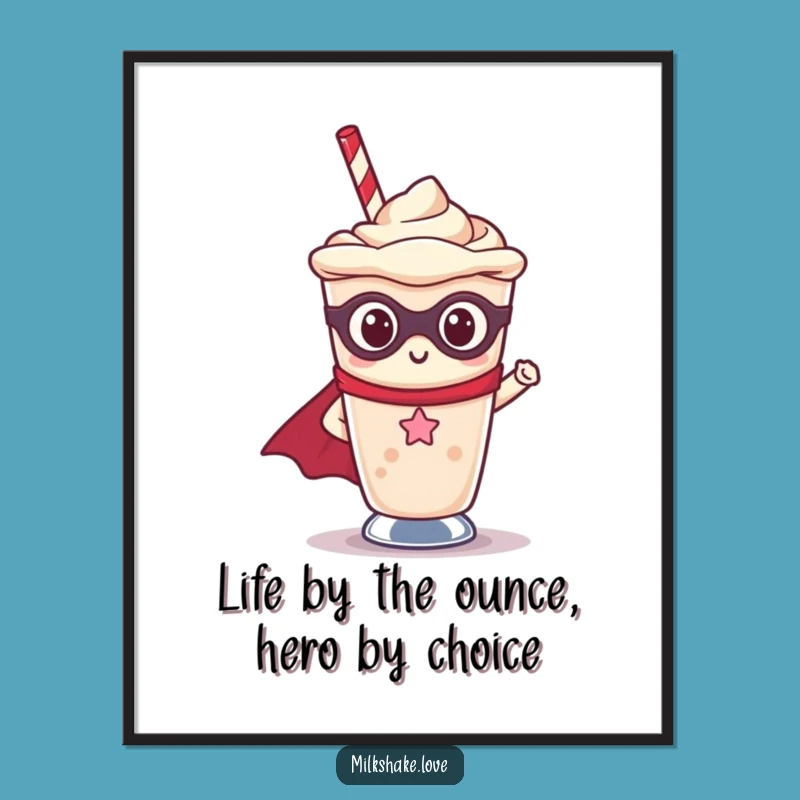 Free Printable Wall Art: Funny Kawaii Milkshake Superhero, Downloadable Decor