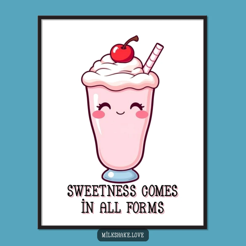 Free Printable Wall Art: Funny Kawaii Milkshake Winking, Cherry Topped Decor