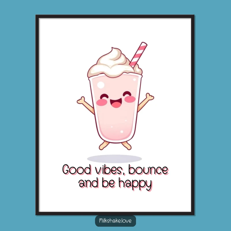 Free Printable Wall Art: Joyful Bouncing Kawaii Milkshake, Downloadable Decor