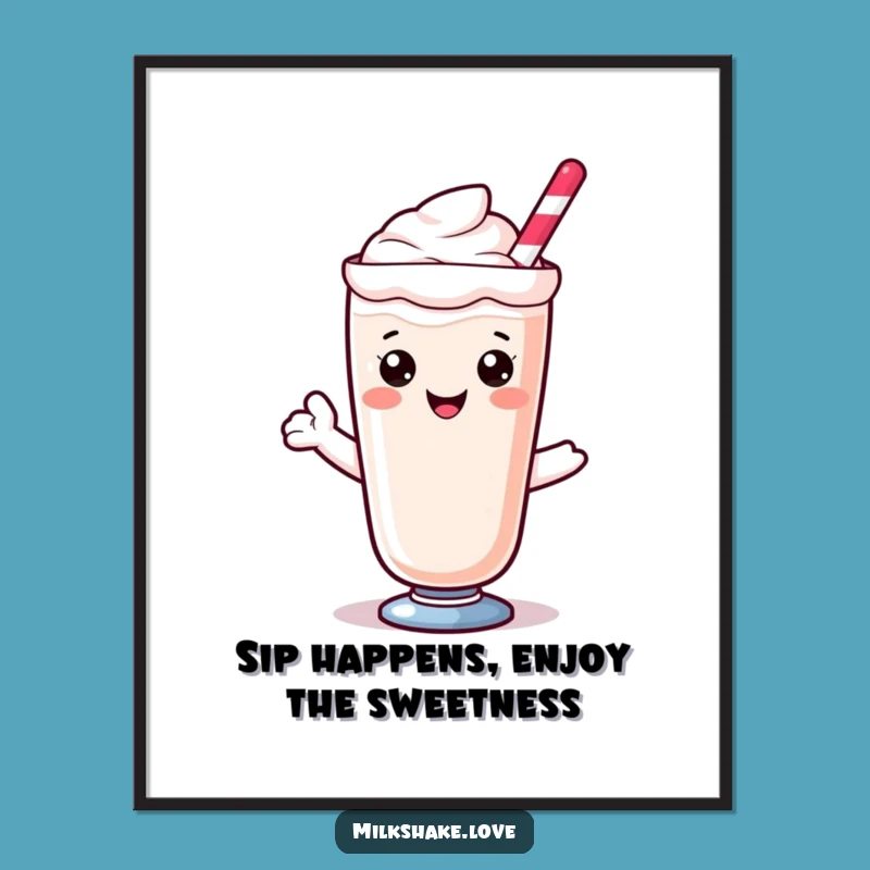 Free Printable Wall Art: Smiling Kawaii Milkshake for Sweet, Humorous Decor
