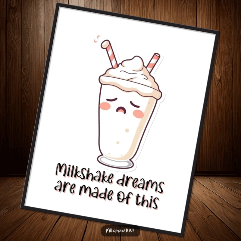 Funny Free Printable Wall Art: A sleepy milkshake with a drooping straw yawning, perfect for cozy, humorous home decor.