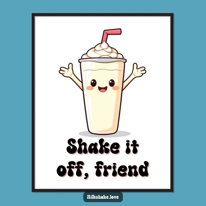 Free Printable Waving Milkshake Wall Art: Friendly Greeting Humor Downloadable Decor