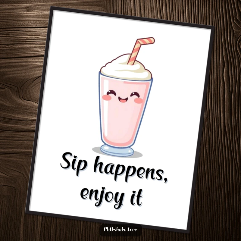 Funny Free Printable wall art depicting a cheerful milkshake straw wiggling with immense delight.