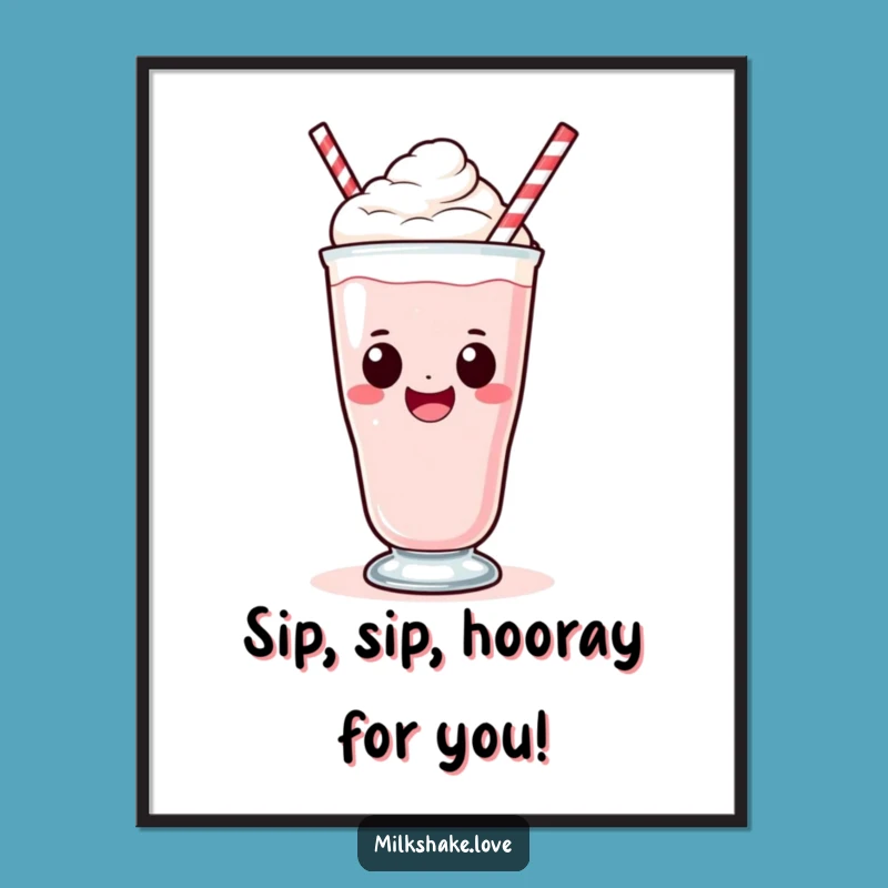 Happy Free Printable Wall Art: Sipping Kawaii Milkshake Joyful Moment Downloadable Art