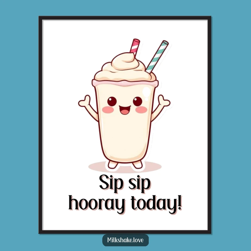 Funny Free Printable Wall Art: Kawaii Milkshake Waving for a Cheerful Space