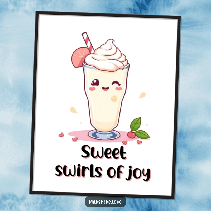 Funny Free Printable Kawaii Milkshake Wall Art: a character winking with a swirl of delight, adding playful charm.