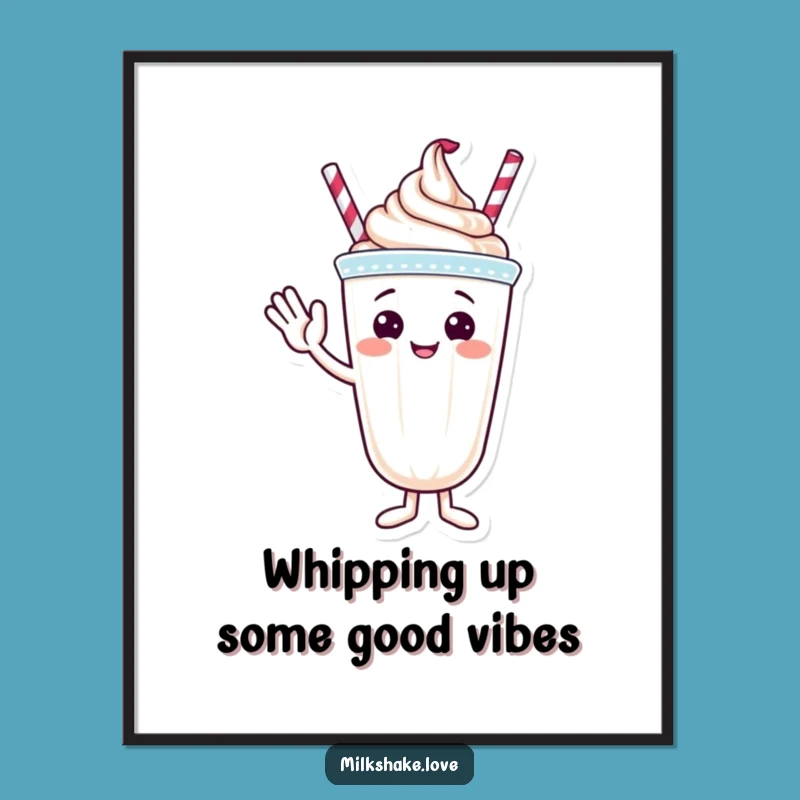 Funny Free Printable Wall Art: Waving Milkshake, Cheerful Downloadable Decor, Humorous Art
