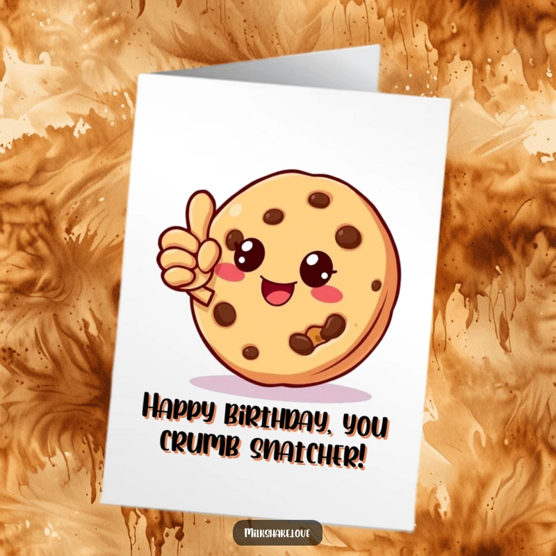 Funny Free Printable Birthday Card: A cheerful cookie character giving a thumbs up, with a small bite taken out.