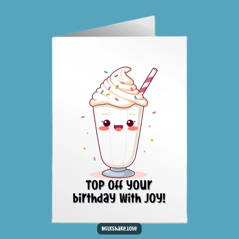 Free Printable Birthday Card: Funny Kawaii Milkshake Cheering, Sprinkled Joy Gift