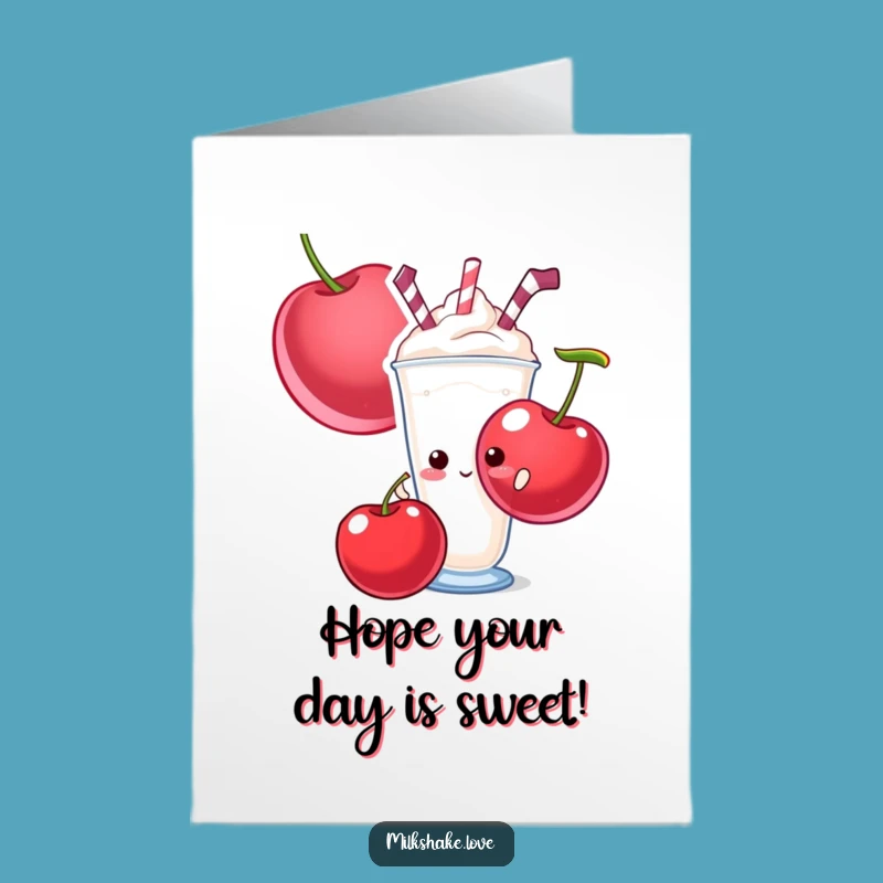 Free Printable Shy Milkshake Birthday Card: Cherry Surprise Humor Downloadable Gift