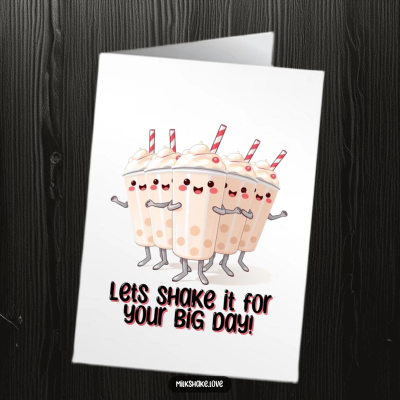 Funny Free Printable Birthday Card: A group of mini milkshakes performs a hilarious synchronized dance for a birthday.