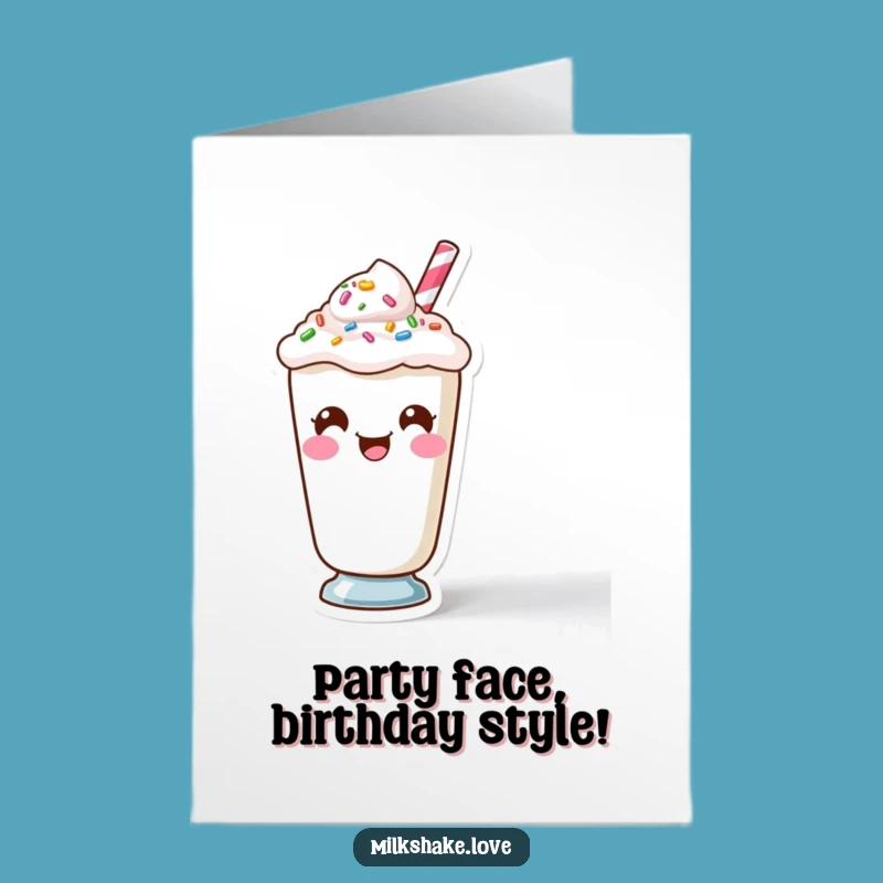 Free Printable Birthday Card: Funny Face Kawaii Milkshake Surprise, Quirky Celebration!