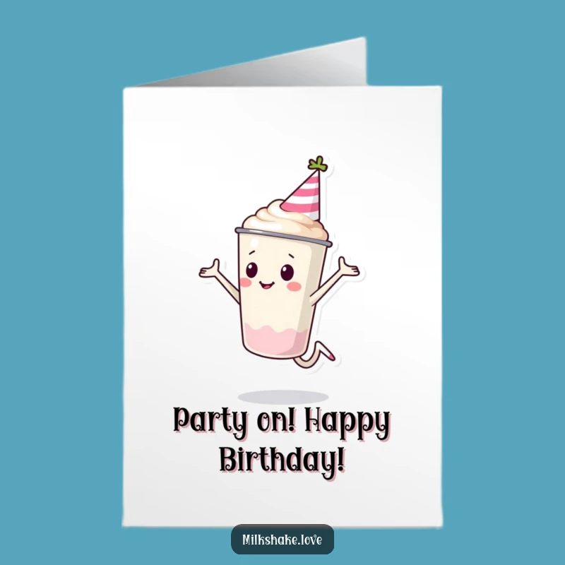 Free Printable Cartwheeling Milkshake Birthday Card: Fun Downloadable Gift