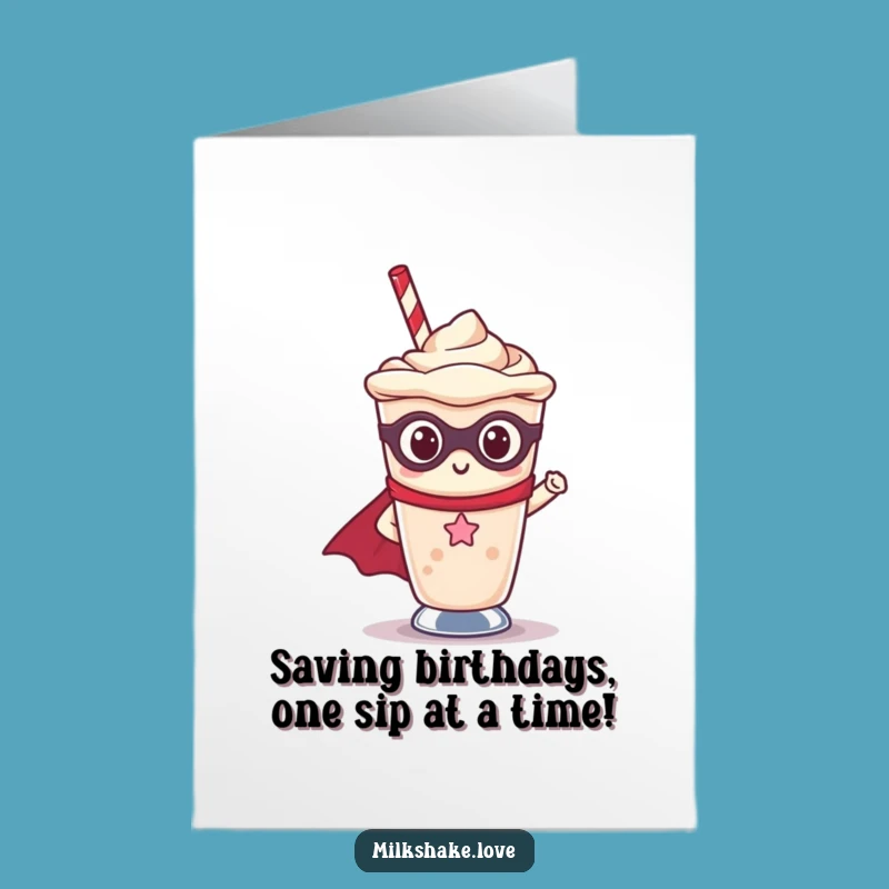 Free Printable Funny Birthday Card: Kawaii Milkshake Superhero Greeting Gift