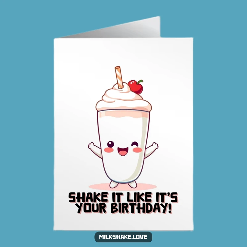 Free Printable Birthday Card: Kawaii Milkshake Cheers with Cherry Hat for Fun!