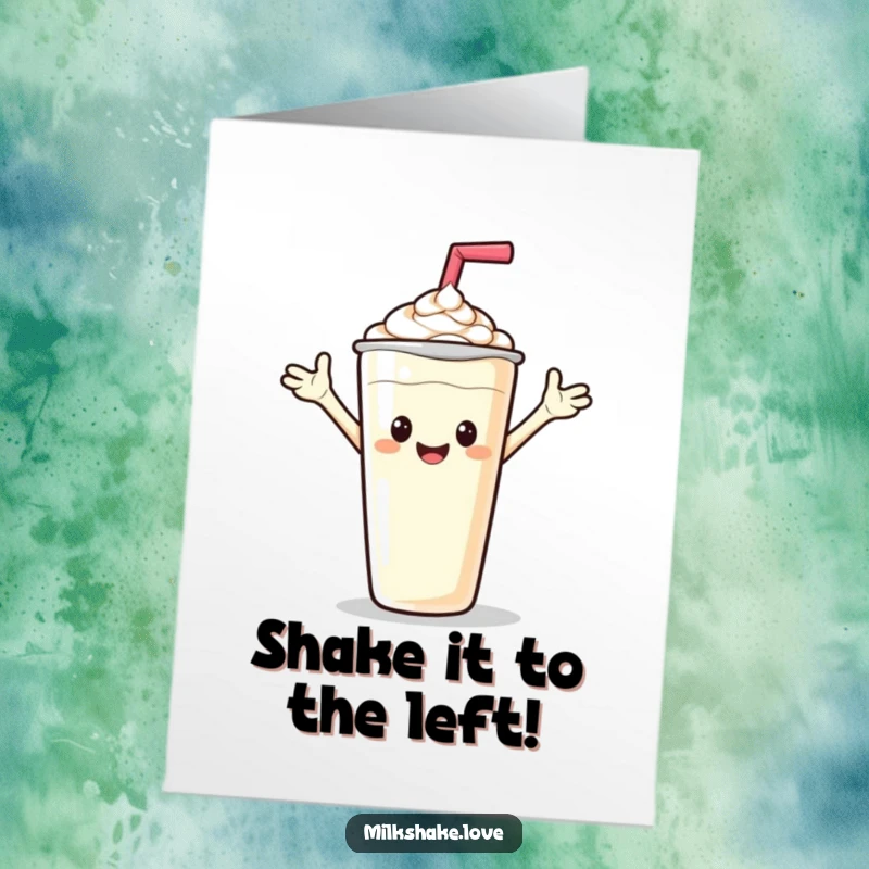 Funny Free Printable Birthday Card: A cheerful milkshake with outstretched arms waves hello, offering a happy birthday greeting.