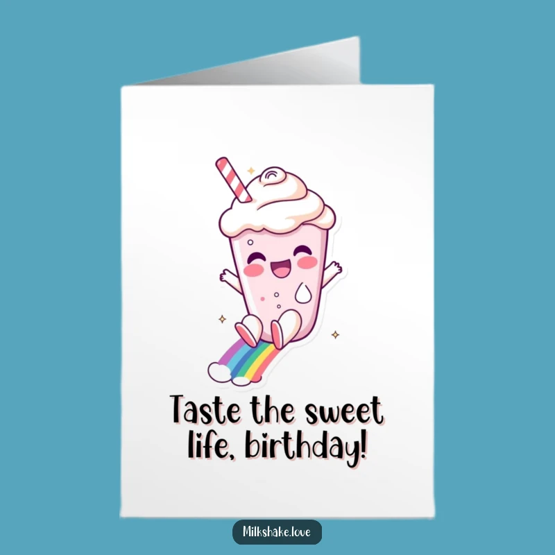 Free Printable Birthday Card: Funny Milkshake Rainbow Slide Downloadable Gift