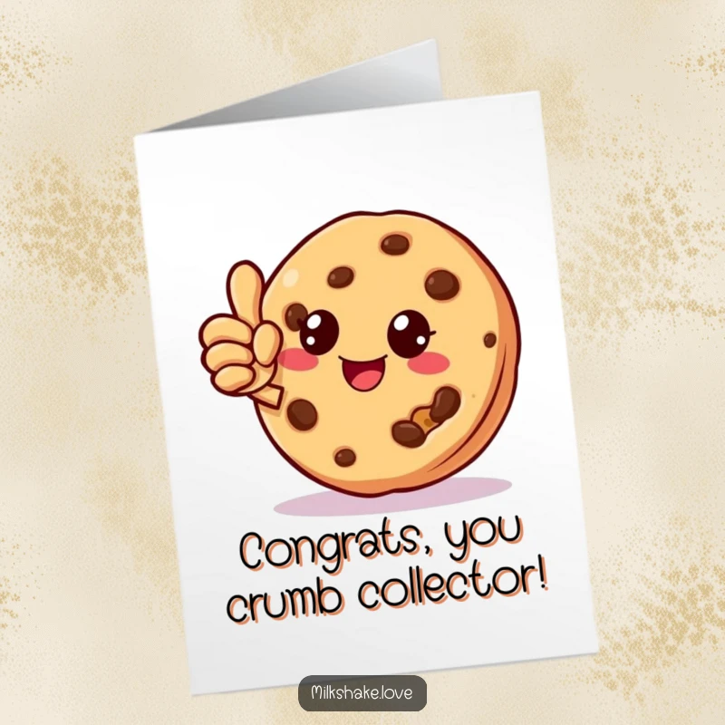 Funny Free Printable Congrats Card: A happy cookie character with a missing crumb giving a positive thumbs up for achievements.