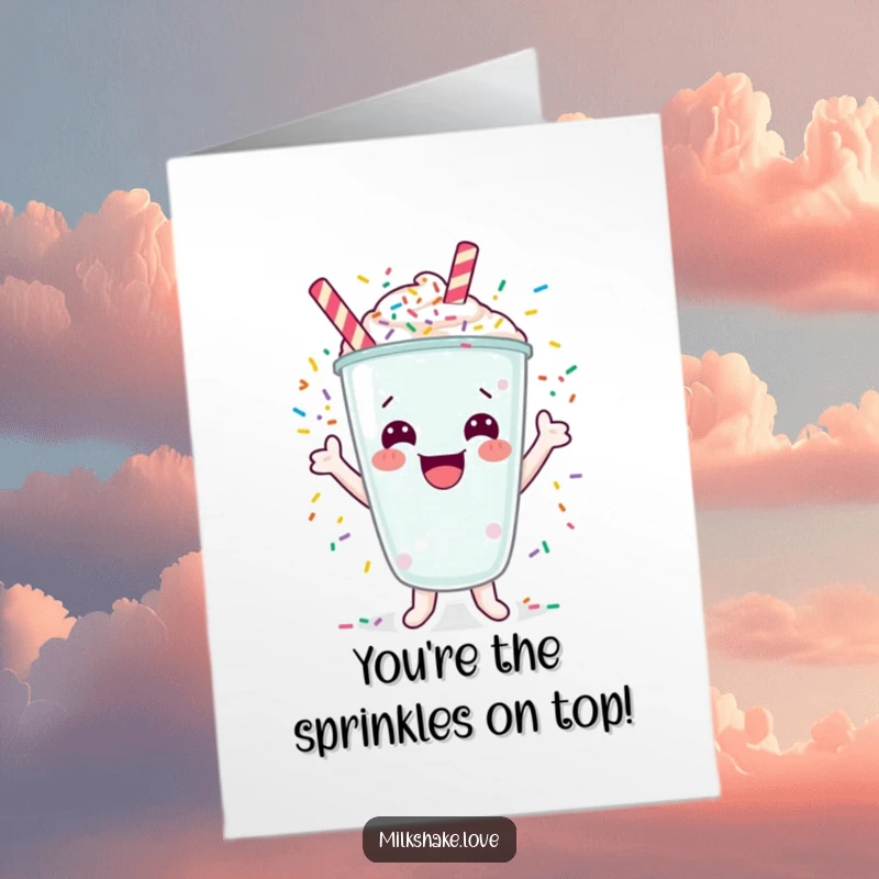 Funny Free Printable Congrats Card: A cheerful milkshake explodes with colorful sprinkles, ideal for celebrating success.