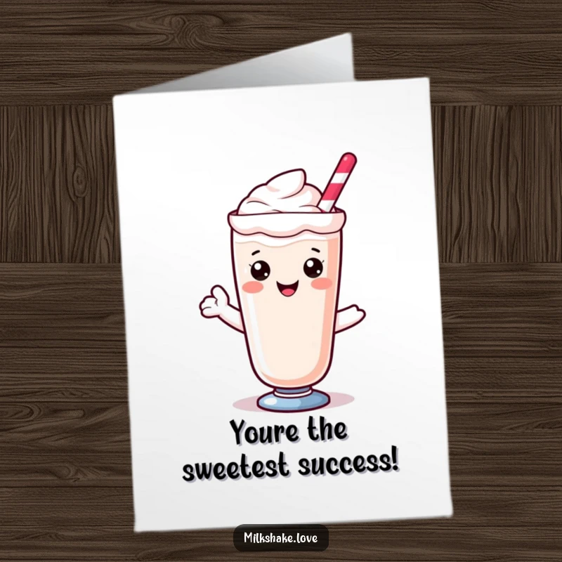 Funny Free Printable Congratulations Card: A happy Kawaii milkshake offers a sweet, encouraging smile from its glass, celebrating success.