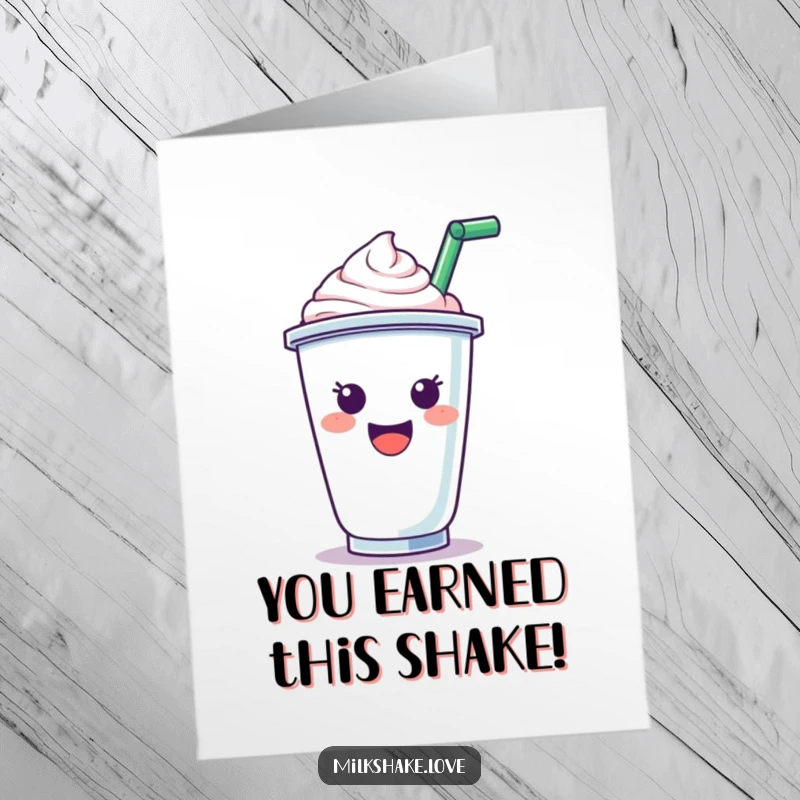 Funny Free Printable Congratulations Card showing a cheering milkshake cup, perfect for celebrating any achievement.