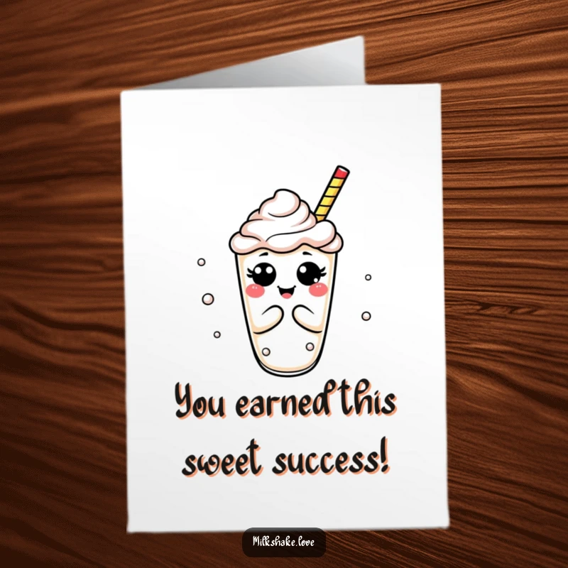 Funny Free Printable Congratulations Card: A cheerful milkshake performing an over-the-top bow, spreading joy.