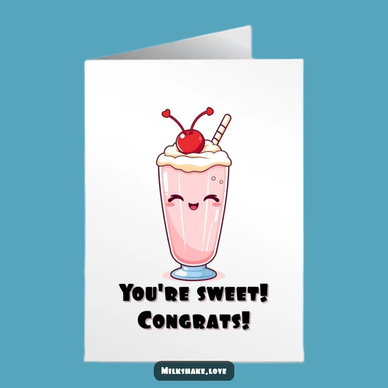 Free Printable Congrats Card: Winking Kawaii Milkshake Celebrates Success!