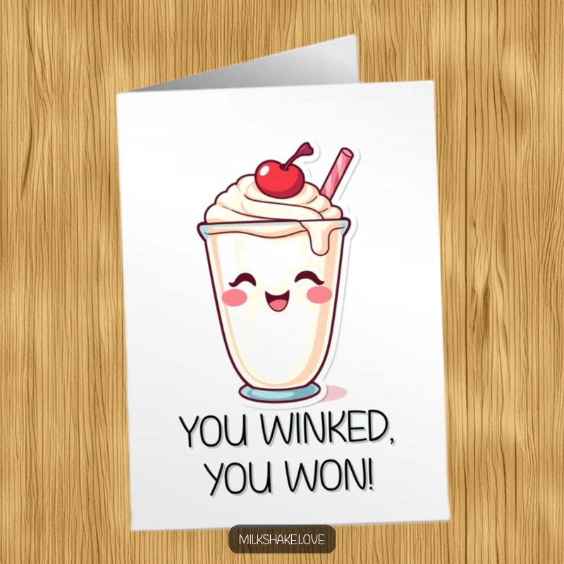 Funny Free Printable Congratulations Card of a charming milkshake cup winking, cherry perfectly placed.