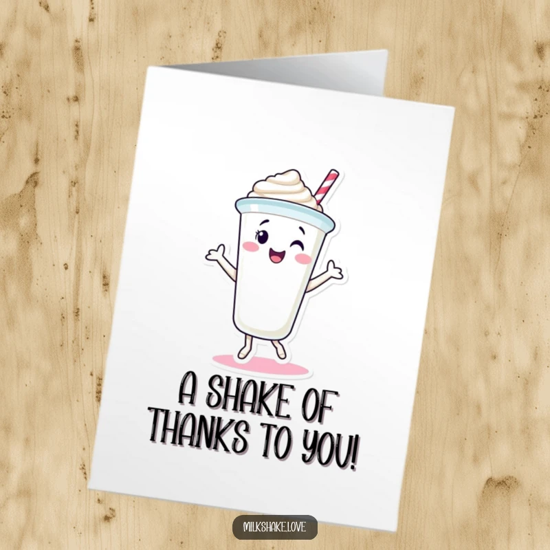 Funny Free Printable Thank You Card: A smiling milkshake cup character dancing happily to express thanks.