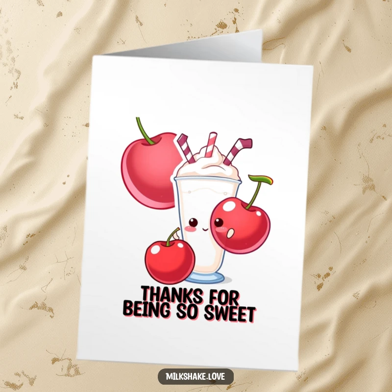 Funny Free Printable Thank You Card: A shy milkshake peeks out, offering a sweet and bashful thank you.