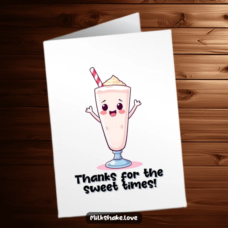 Funny Free Printable Thank You Card: A Kawaii milkshake in a tall glass, doing a happy dance to express thanks.