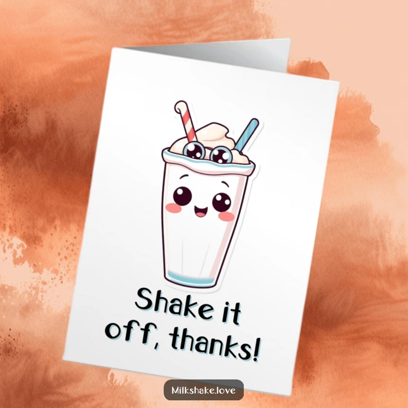 Funny Free Printable Thank You Card: A cheerful milkshake character with silly eyes tipping over playfully, downloadable.
