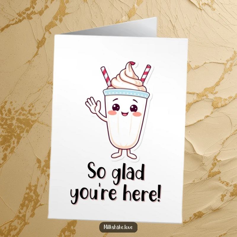 Funny Free Printable Thank You Card: A happy milkshake with whipped cream waves cheerily, excellent for thank you notes.